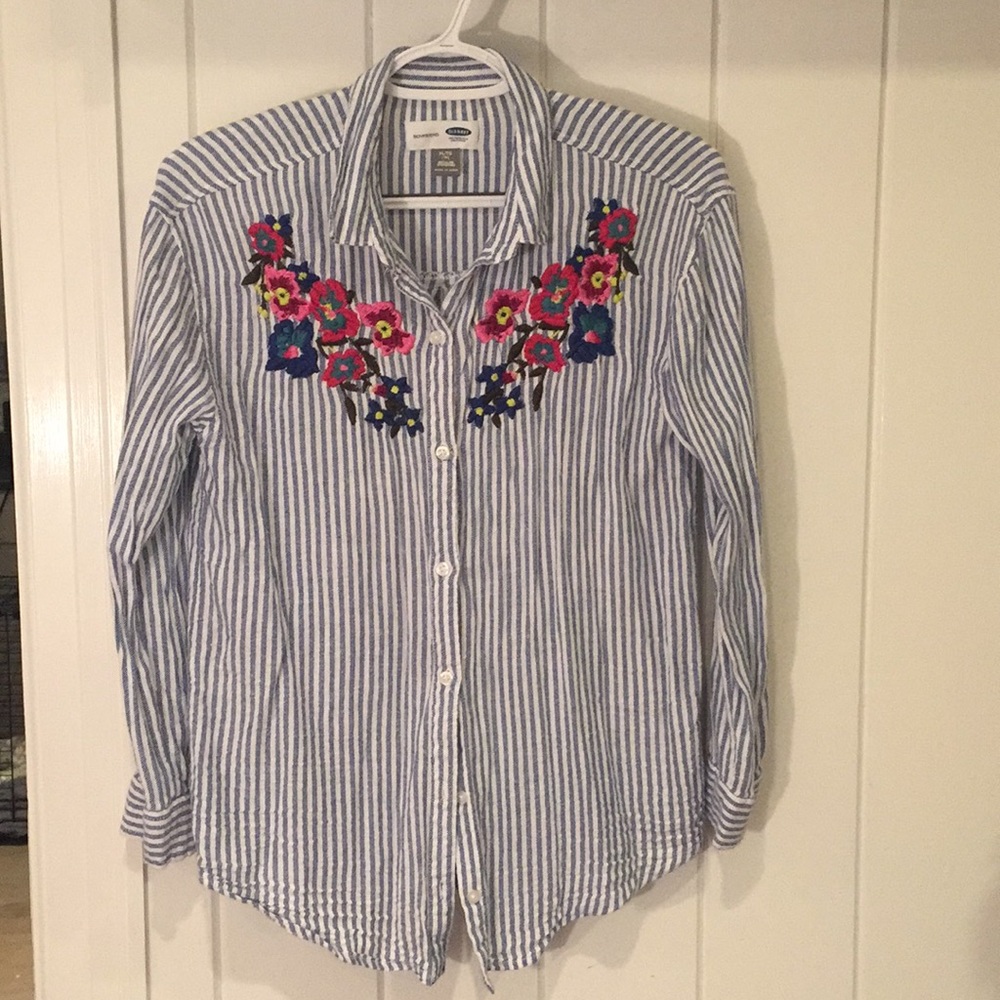 Old Navy girls blue and white button down